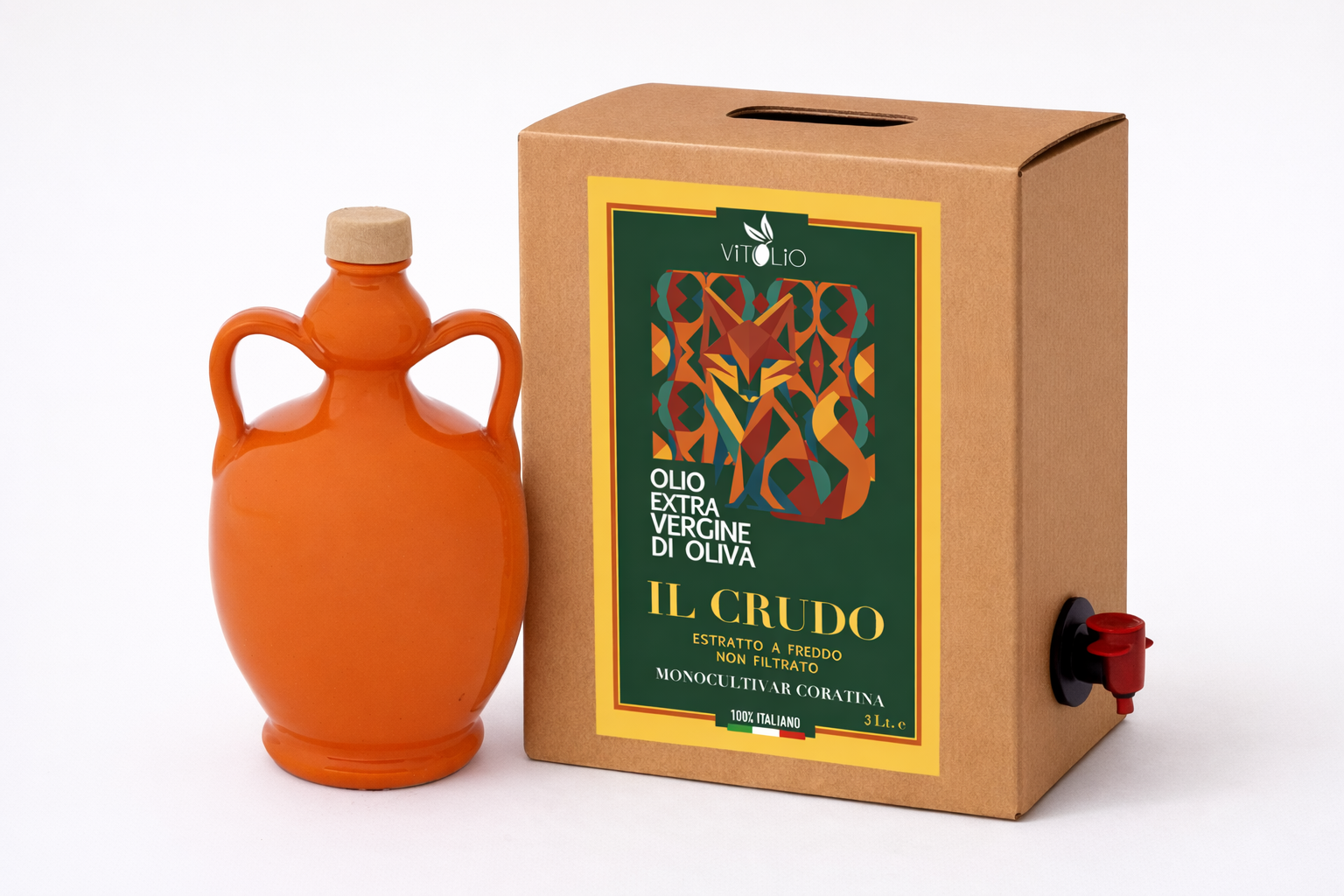 - LA TAVOLA MEDITERRANEA - Collezione VitOlio 1955 - Orcio in ceramica artigianale 500 ml + Olio Extravergine Coratina Bag in Box 3L