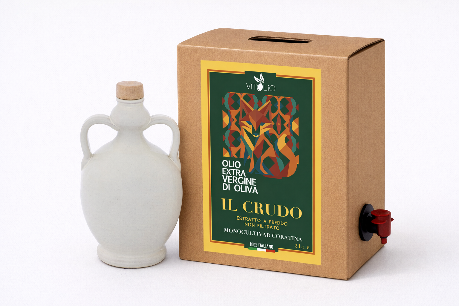 - LA TAVOLA MEDITERRANEA - Collezione VitOlio 1955 - Orcio in ceramica artigianale 500 ml + Olio Extravergine Coratina Bag in Box 3L