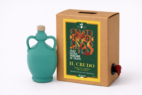 - LA TAVOLA MEDITERRANEA - Collezione VitOlio 1955 - Orcio in ceramica artigianale 500 ml + Olio Extravergine Coratina Bag in Box 3L