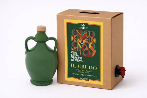- LA TAVOLA MEDITERRANEA - Collezione VitOlio 1955 - Orcio in ceramica artigianale 500 ml + Olio Extravergine Coratina Bag in Box 3L