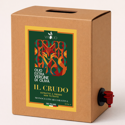 Confezione di Olio Extra Vergine di Oliva Il Crudo di Vitolio 1955, 5 litri, non filtrato e estratto a freddo