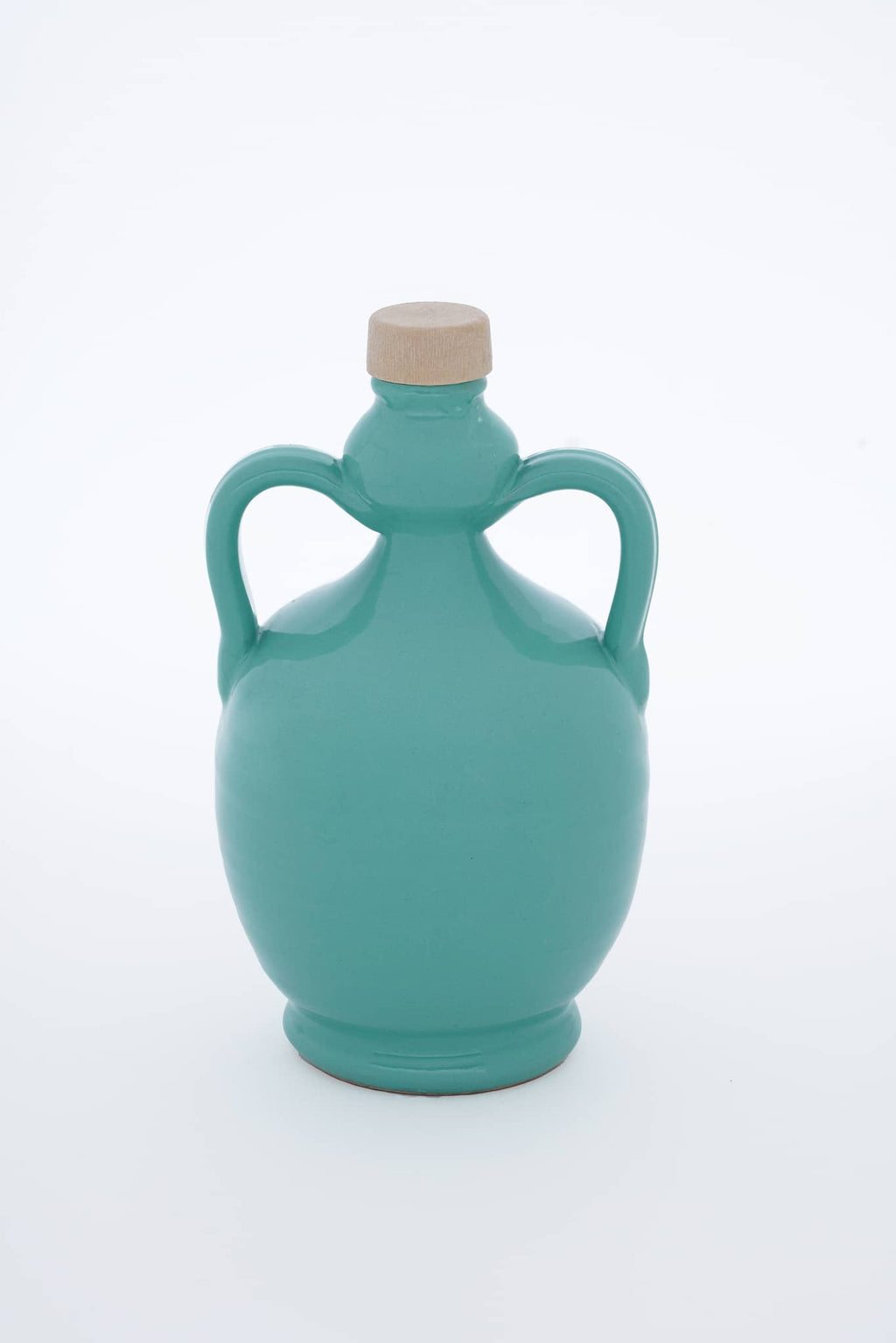 Bottiglia verde in ceramica per Olio Extravergine di Oliva con tappo in legno decorativo