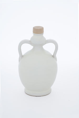Bottiglia di ceramica bianca per Olio Extravergine di Oliva con tappo in legno
